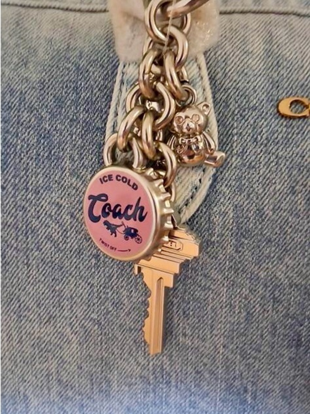 COACH LRG ROWAN DENIM SATCHEL + MATCHING WRISTLET BOTH NWT WITH CHARMS - Picture 6 of 15